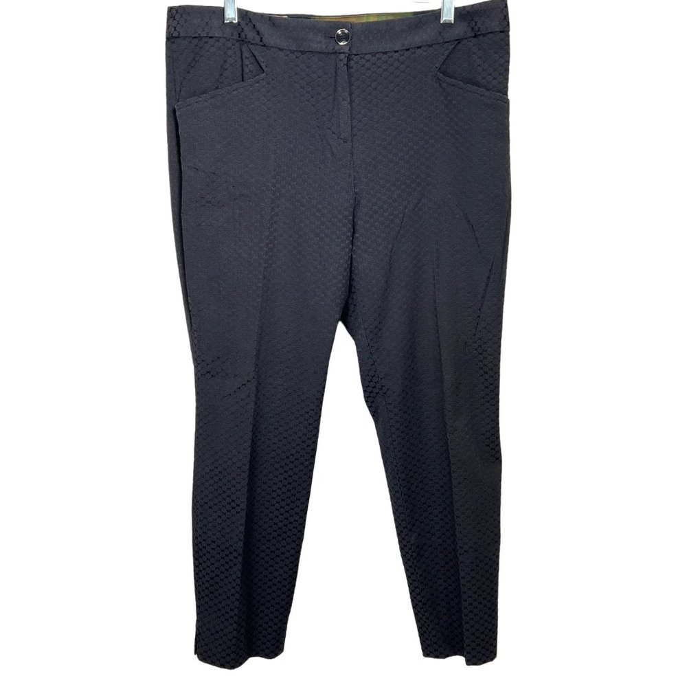 Ted Baker London Pants US 10 Black Green Daseat Waffle Cropped Notched Stretch